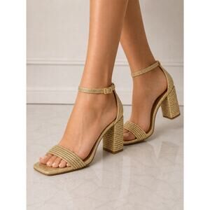Gold Strappy Block Heel Sandals - Elegant Ankle Strap